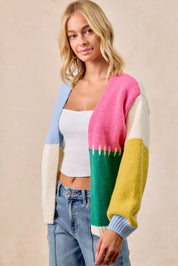 BIBI Color Block Open Front Sweater Cardigan on Simply Obsessed