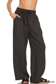 ZENANA Woven Crepe Elastic Band Pants on Simply Obsessed