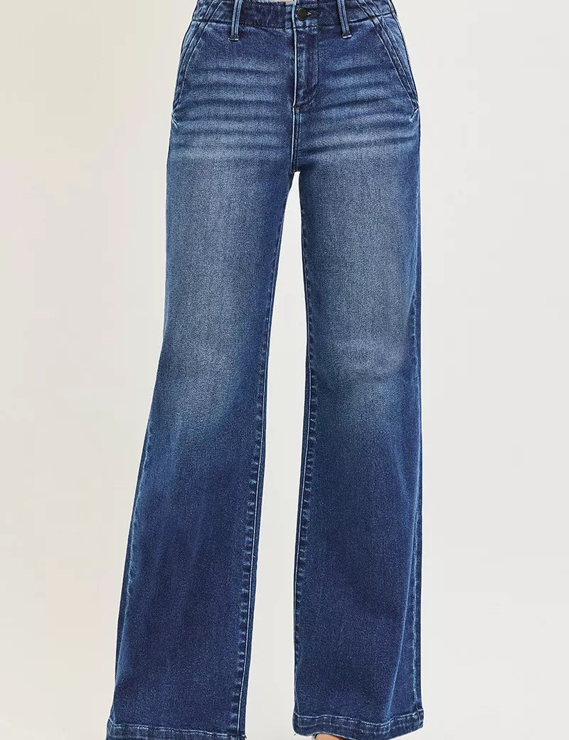 RISEN High Rise Wide Leg Slanted Pocket Jeans on Simply Obsessed