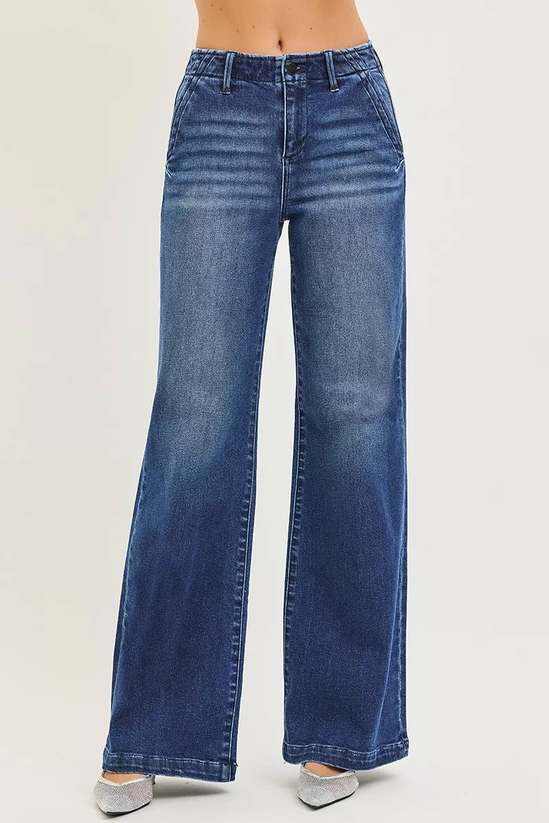 RISEN High Rise Wide Leg Slanted Pocket Jeans on Simply Obsessed