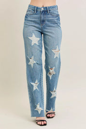 JUDY BLUE Full Size High Waist Rigid Magic Star Shaped Destroy 90's Straight Jeans Plus Size on Simply Obsessed