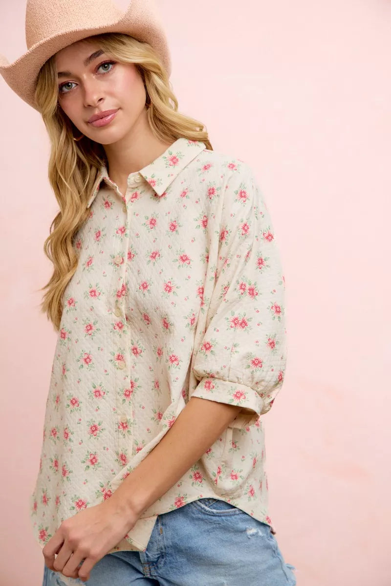 BiBi Flower Printed Short Dolman Blouse Top on Simply Obsessed