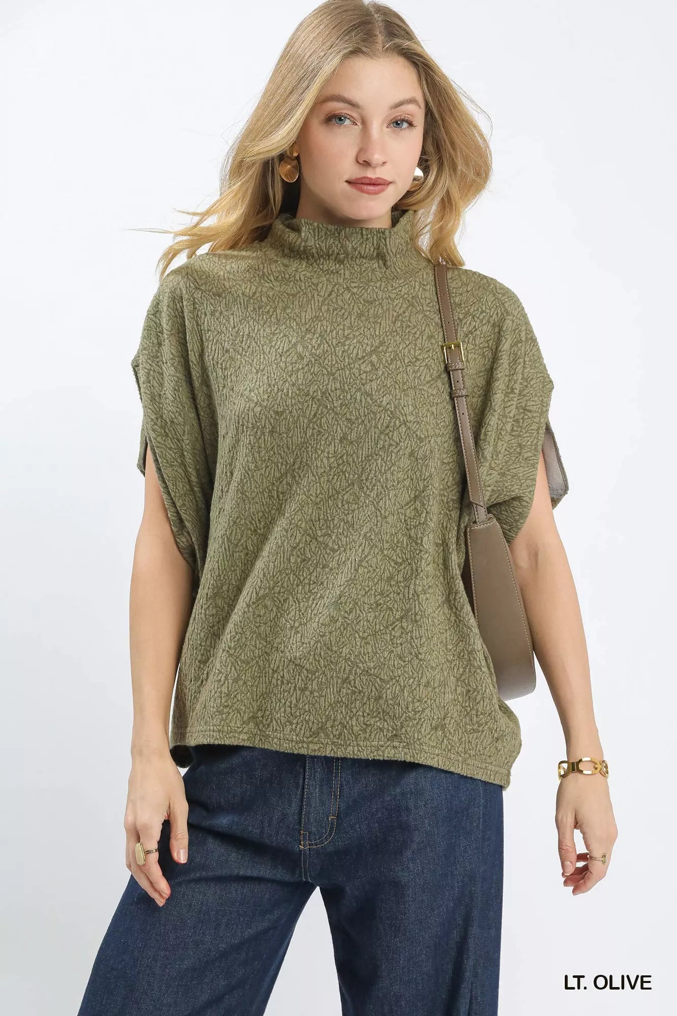 UMGEE Textured Mock Neck Relaxed Top on Simply Obsessed