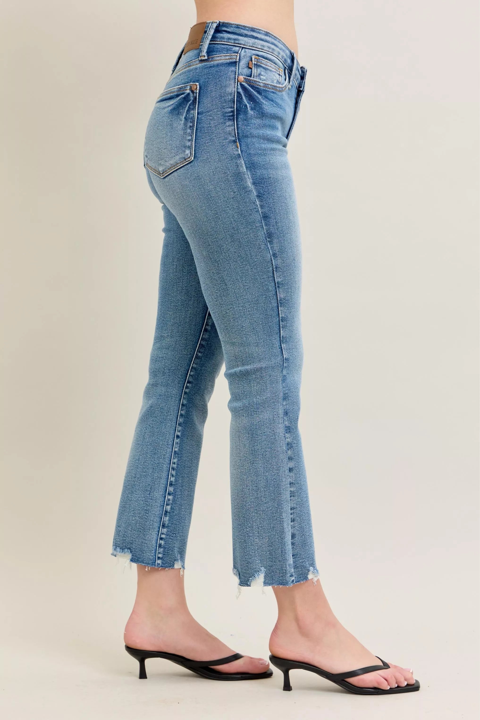 JUDY BLUE Mr Vintage Wash Destroy Hem Kick Flare Jeans on Simply Obsessed