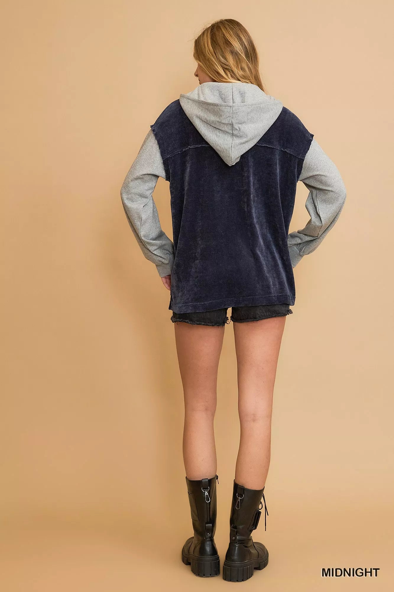 Umgee Contrast Hooded Chenille Jacket on Simply Obsessed