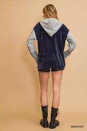 Umgee Contrast Hooded Chenille Jacket on Simply Obsessed