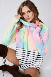 BiBi Tie Dye French Terry Cowl Neck Top on Simply Obsessed