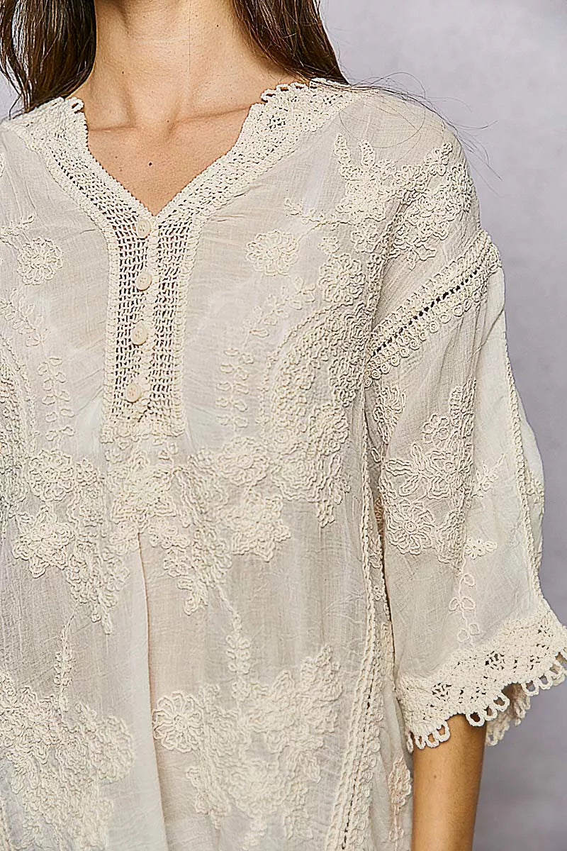 POL Floral Embroidered Top with Trim Edge on Simply Obsessed