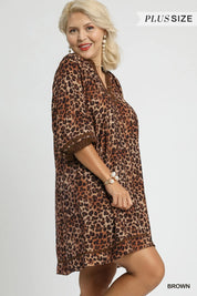 UMGEE Full Size Leopard Print Mini Dress with Contrast Trim Plus Size on Simply Obsessed