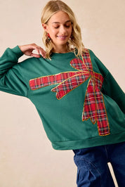 BIBI Plaid Ribbon Bow Detail Christmas Fleece Pullover on Simply Obsessed