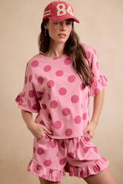 BIBI Polka Dots Printed Ruffled Detail Top And Shorts Set **DOORBUSTER** on Simply Obsessed