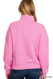 ZENANA Fleece High Neck Half Zip Sweatshirt on Simply Obsessed