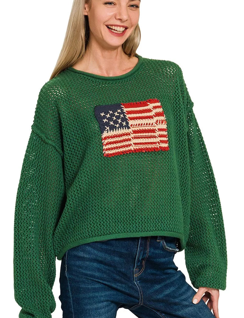 Zenana Zenana American Flag Crew Neck Sweater on Simply Obsessed