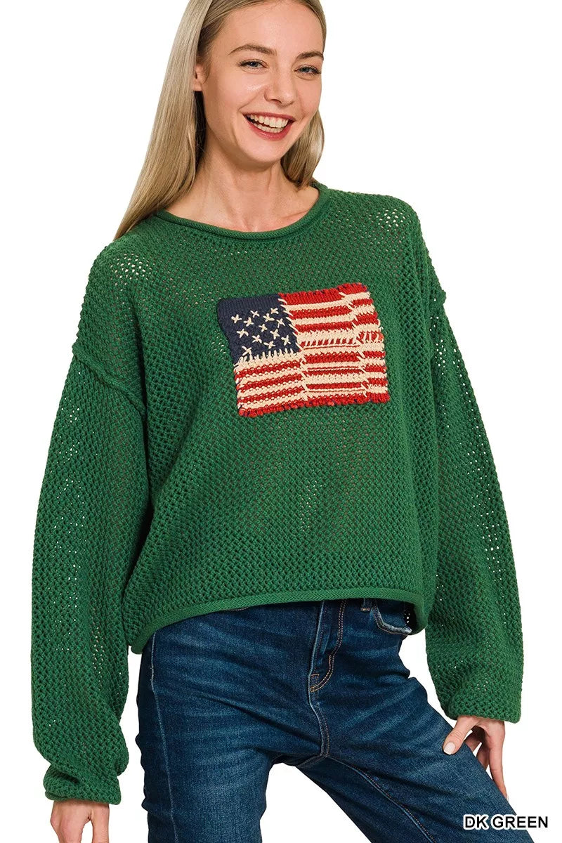 Zenana Zenana American Flag Crew Neck Sweater on Simply Obsessed