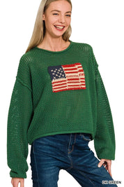 Zenana Zenana American Flag Crew Neck Sweater on Simply Obsessed