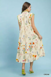 UMGEE Floral Ruffle Tiered Midi Dress with Scalloped Detail on Simply Obsessed