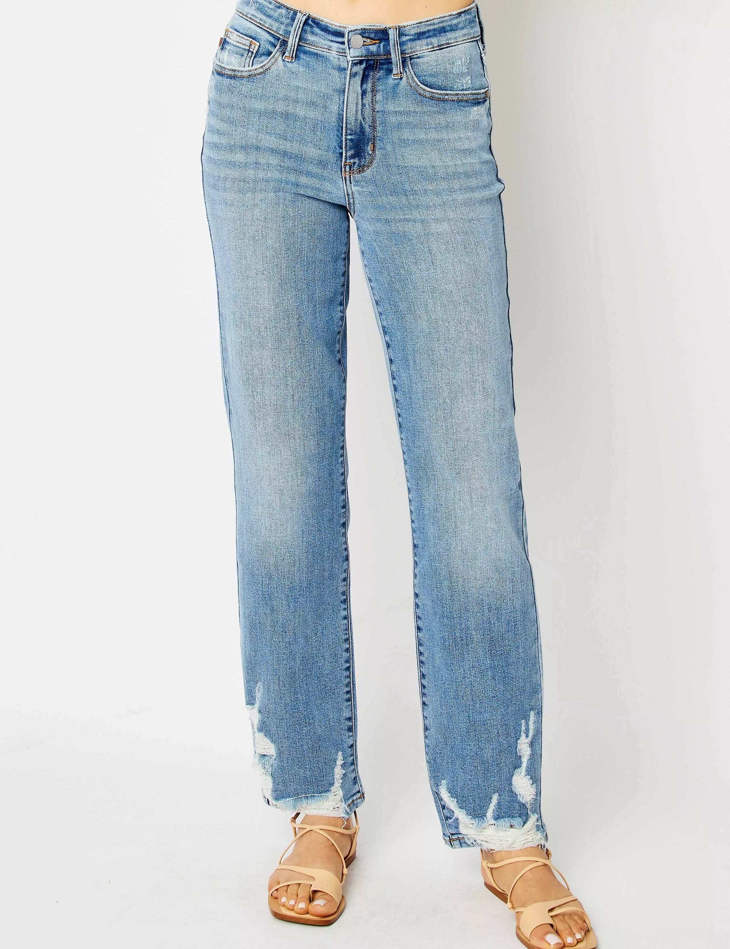 Judy Blue Full Size High Waist Straight Jeans with Heavy Destroy Plus Size on Simply Obsessed