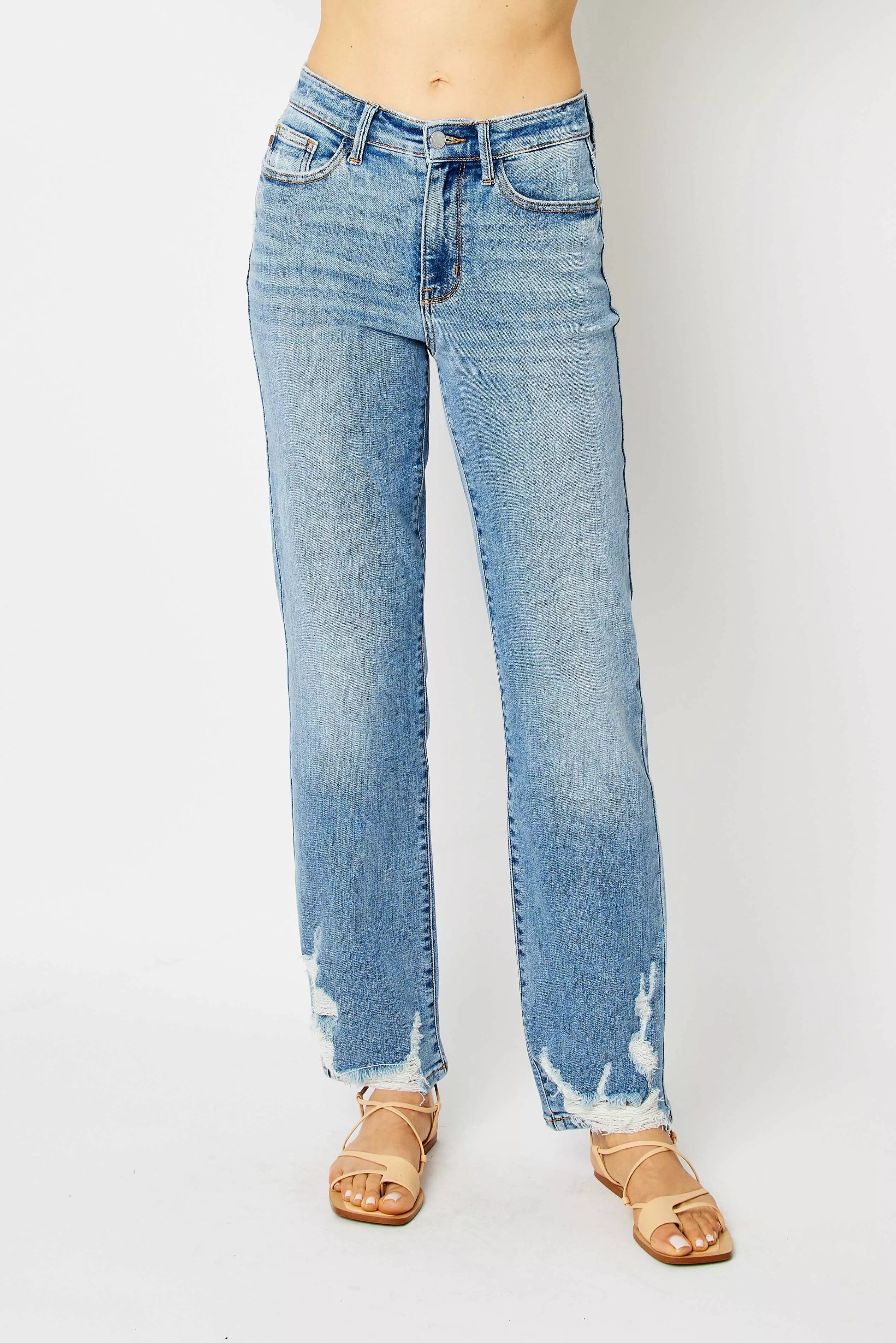 Judy Blue Full Size High Waist Straight Jeans with Heavy Destroy Plus Size on Simply Obsessed