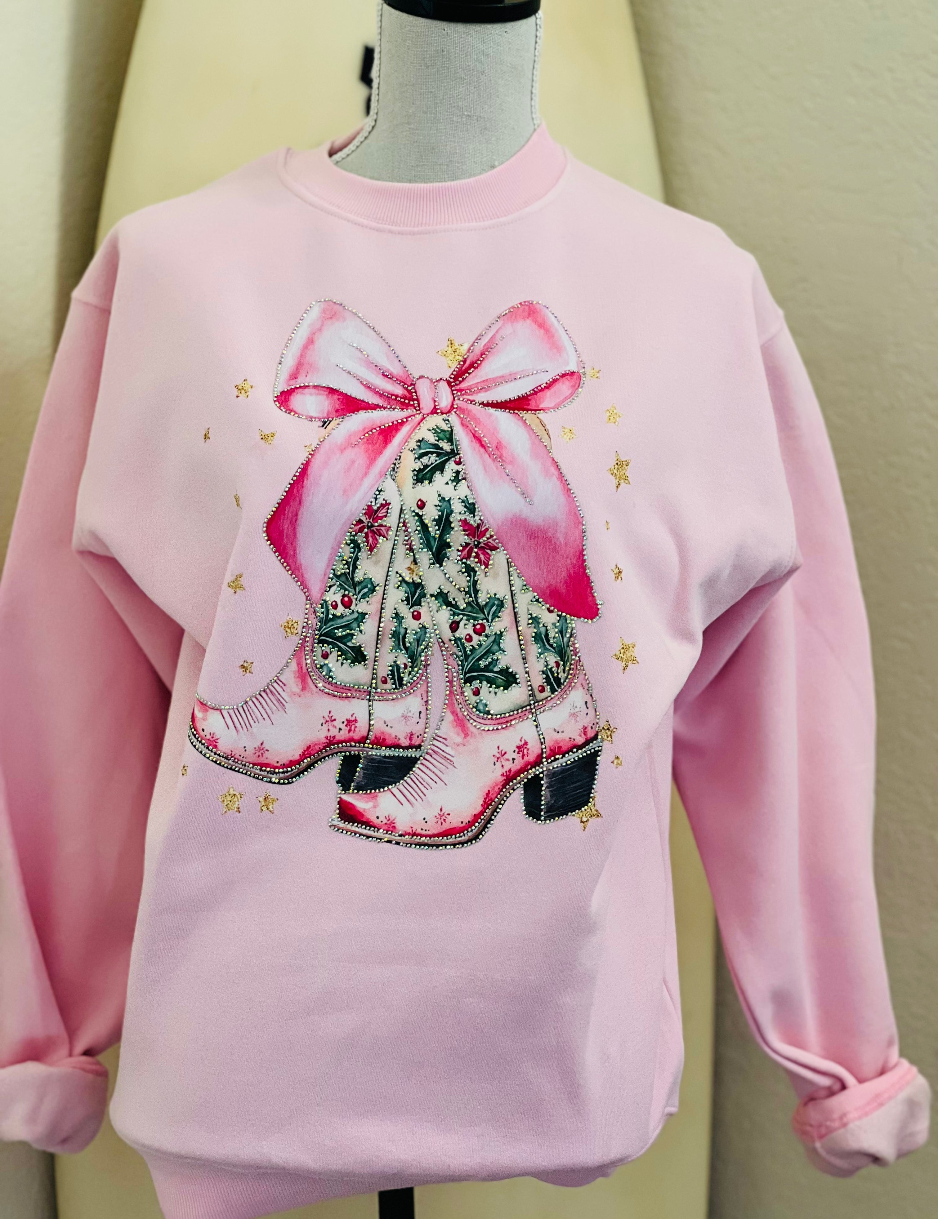 MALIBU HIPPIE Crystal Boot Pink Sweatshirt on Simply Obsessed