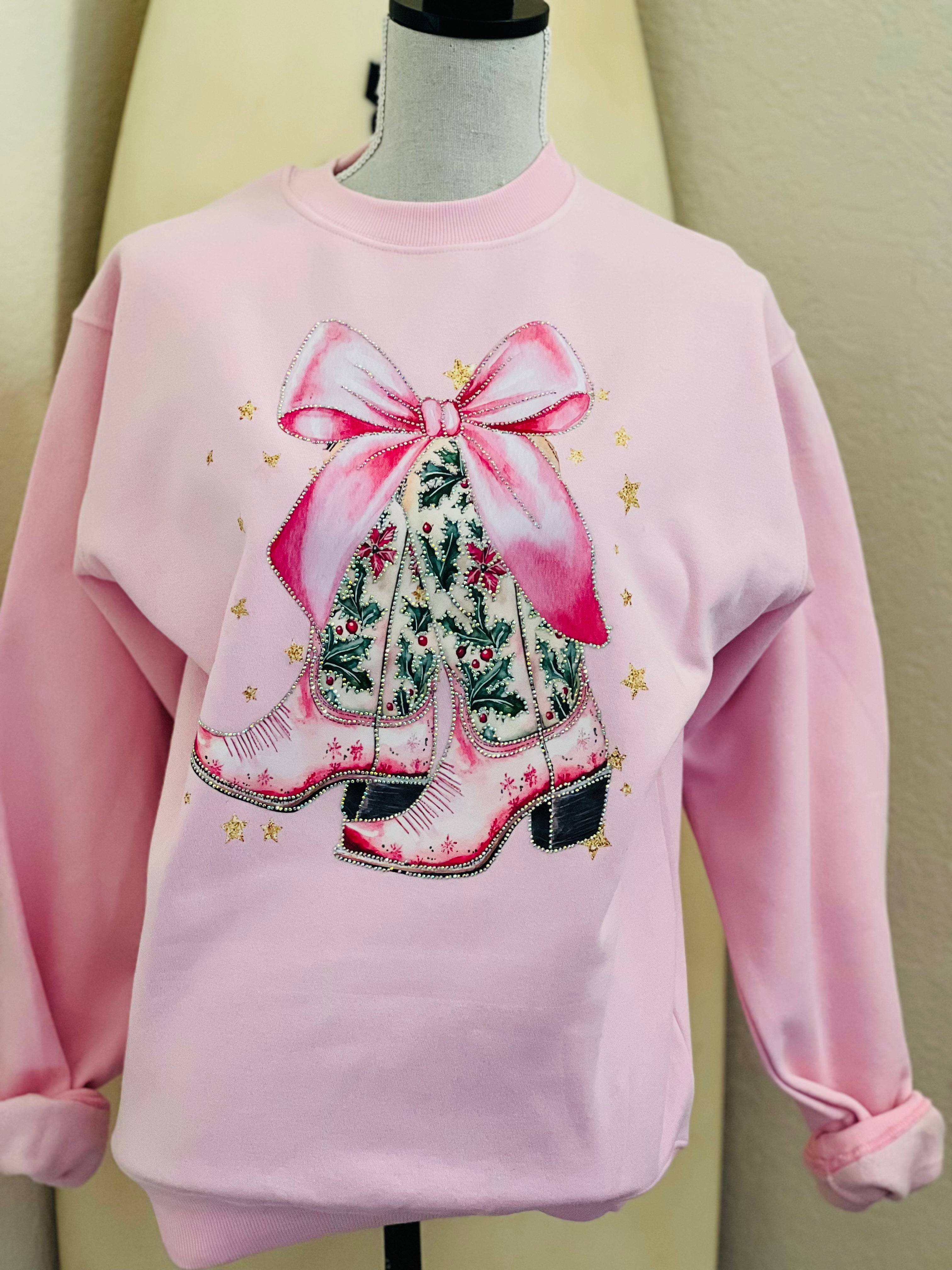 MALIBU HIPPIE Crystal Boot Pink Sweatshirt on Simply Obsessed
