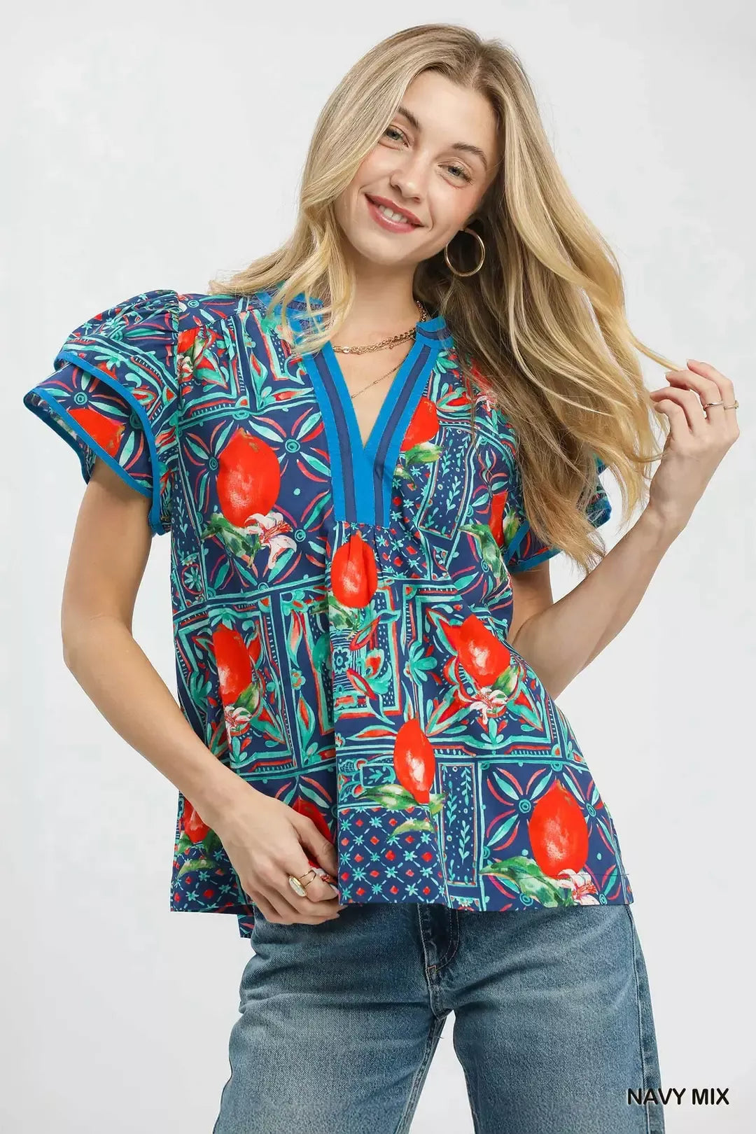 UMGEE Abstract Print Flutter Sleeve Blouse on Simply Obsessed