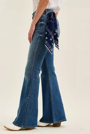 JUDY BLUE Mid Rise Jaqueline Flare with Triple Needle Back Pkts and Bandana Loop on Simply Obsessed