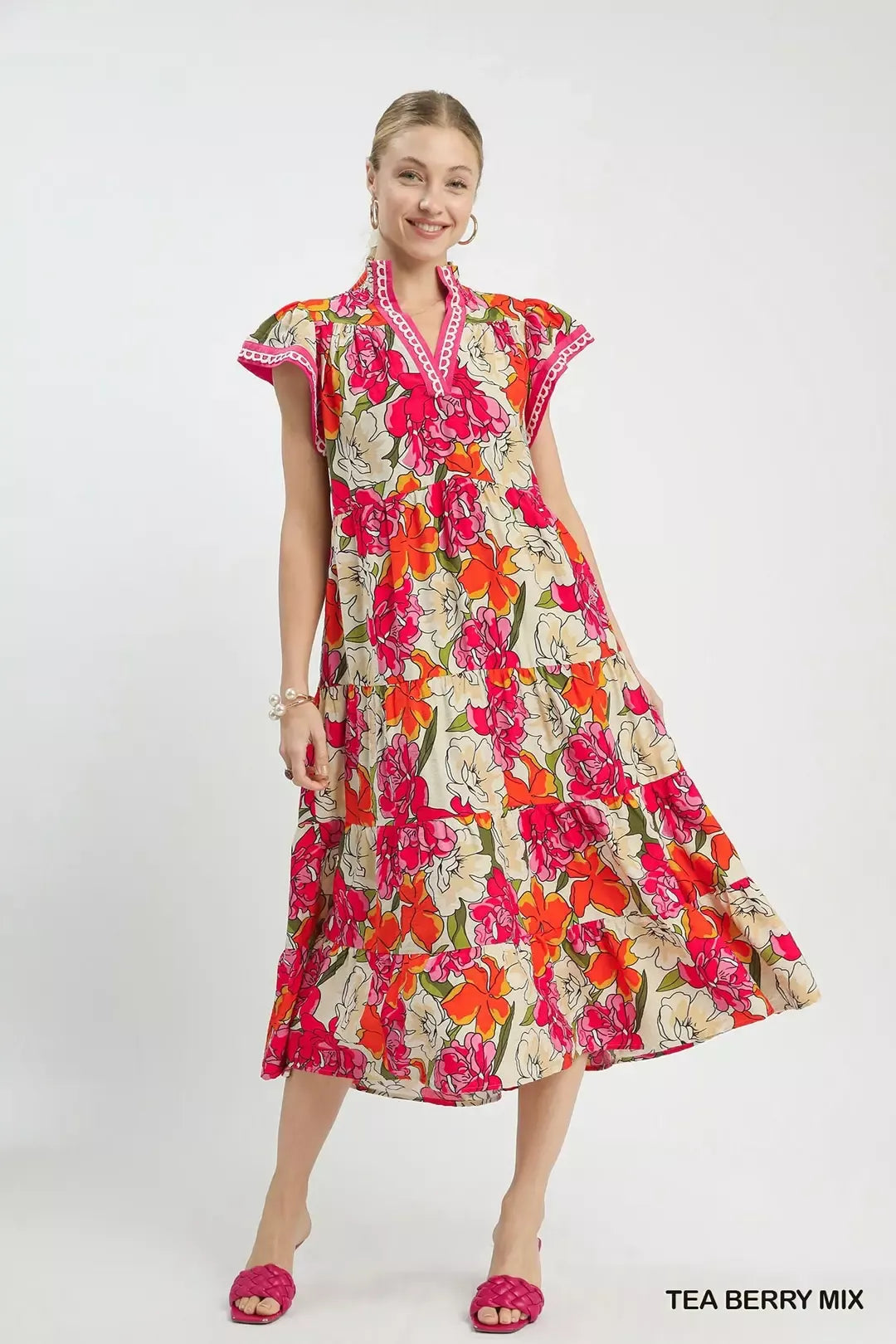 UMGEE Mix Bold Floral Tiered Midi Dress on Simply Obsessed