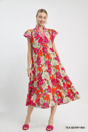 UMGEE Mix Bold Floral Tiered Midi Dress on Simply Obsessed