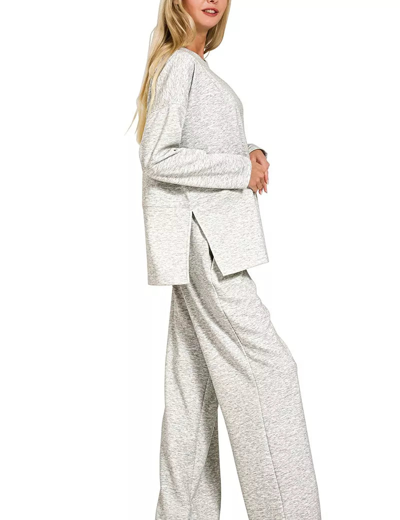 Zenana Scuba Side Slit Top and Pants Set on Simply Obsessed