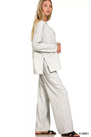 Zenana Scuba Side Slit Top and Pants Set on Simply Obsessed