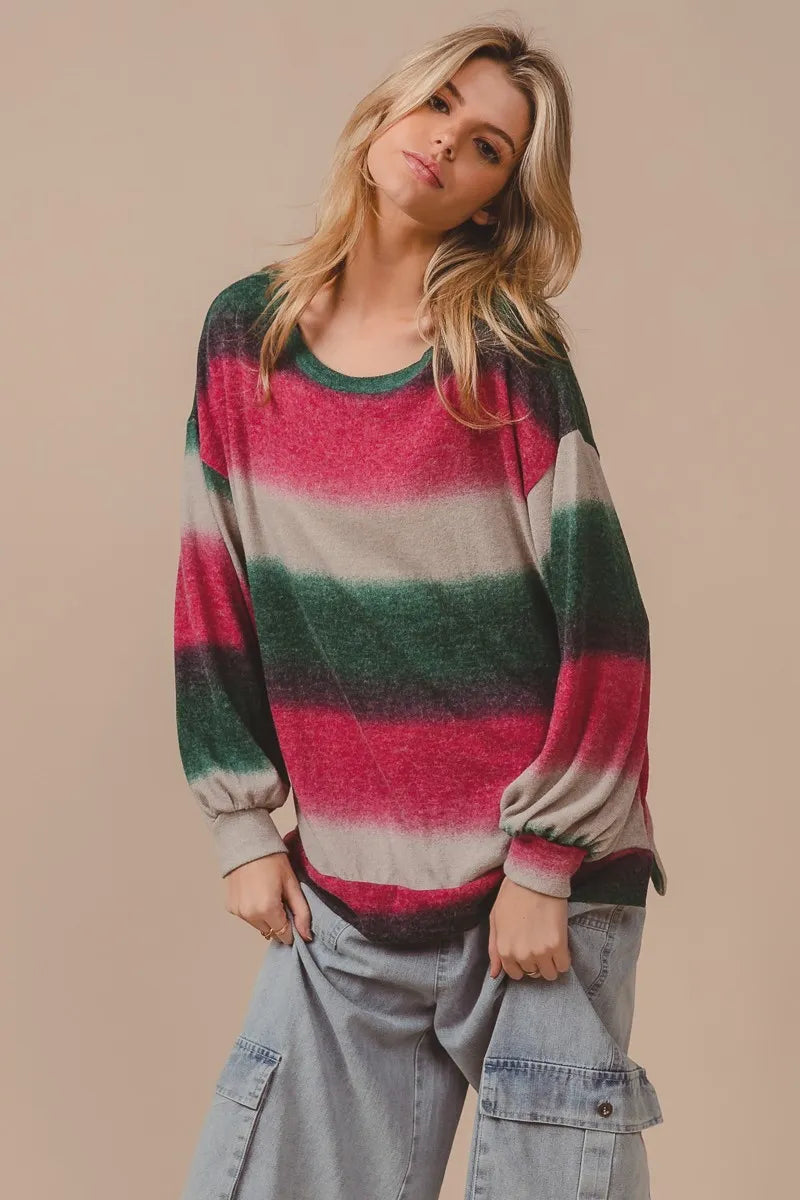 BiBi Striped Gradation Print Knit Top on Simply Obsessed