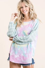 BIBI Tie Dye Terry Top with Wide Stripe Thermal Waffle **LA DEAL** on Simply Obsessed