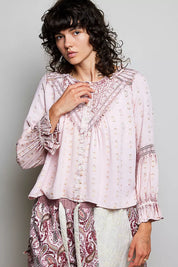 POL Mixed-Pattern Lace Detail Blouse on Simply Obsessed