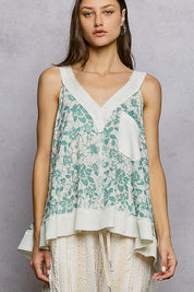 POL Floral V-Neck Tank with Front Pocket on Simply Obsessed