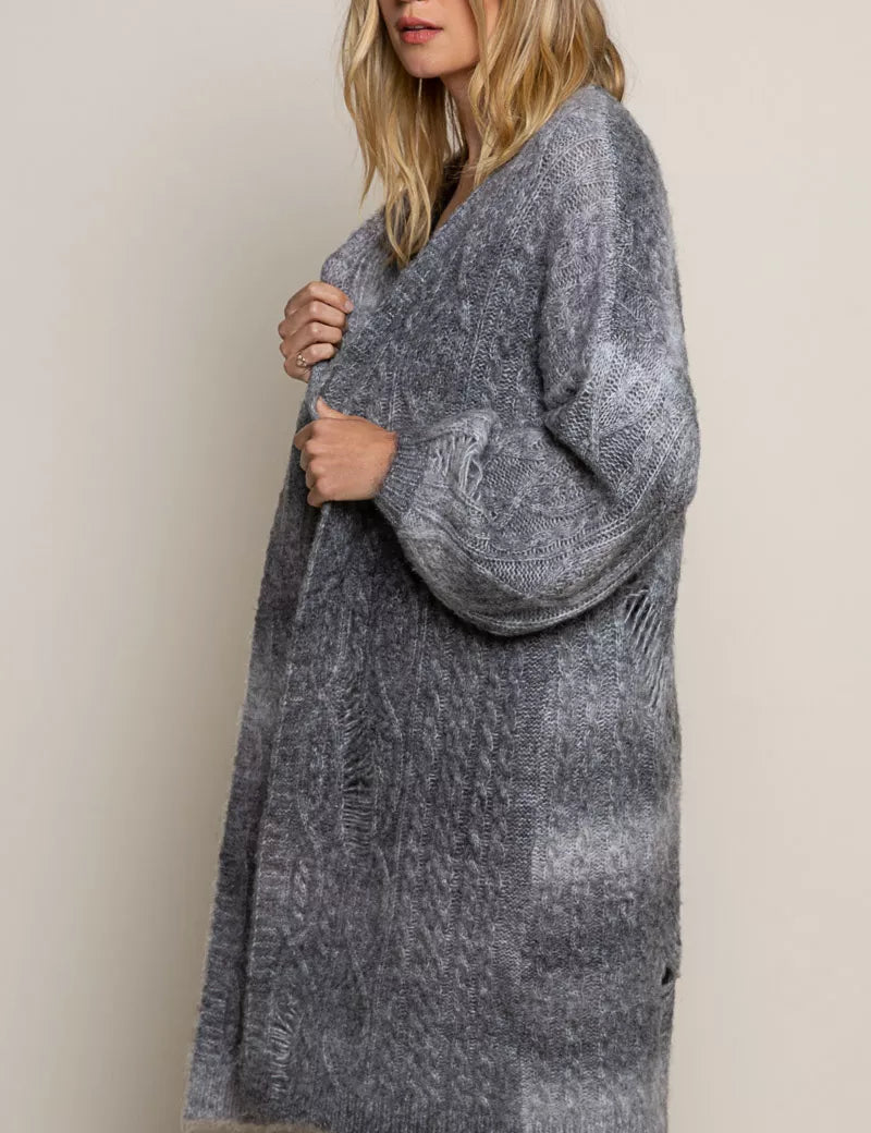 POL Distressed Cable-Knit Ombre Dying Cardigan on Simply Obsessed
