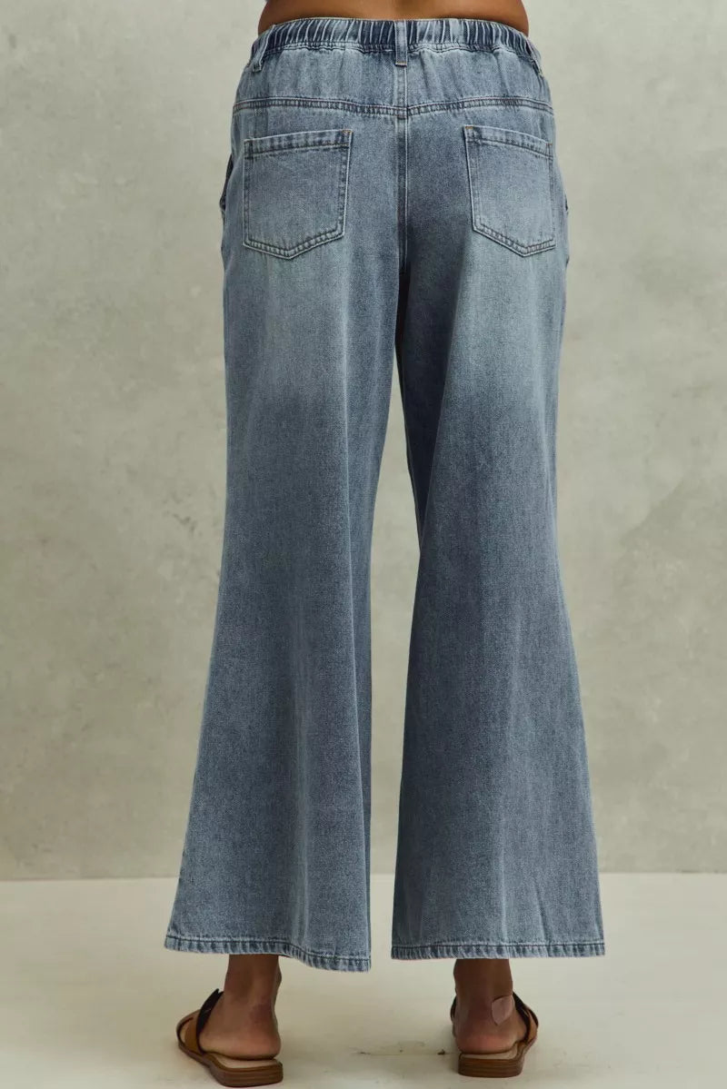 SO ME Mid Rise Elastic Waist Flare Denim Jeans on Simply Obsessed