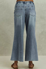 SO ME Mid Rise Elastic Waist Flare Denim Jeans on Simply Obsessed