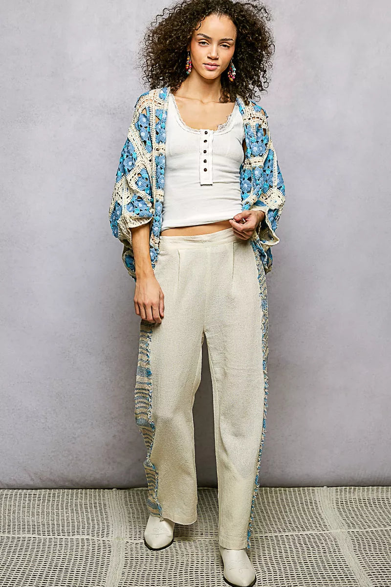 POL Open Front Floral Crochet Cardigan on Simply Obsessed