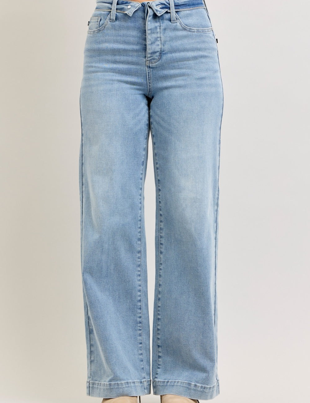 JUDY BLUE Mid Rise Retro Wide Leg Jeans with Fold-over Waistband on Simply Obsessed