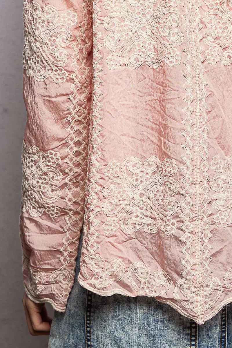 POL Embroidery Button Down Long Sleeve Shirt on Simply Obsessed