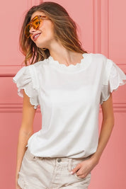 BIBI Scallop Edged Lace Trim Top on Simply Obsessed