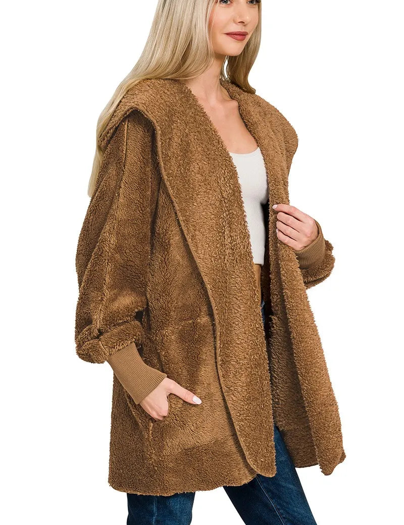 ZENANA Hooded Faux Fur Jacket with Pockets on Simply Obsessed