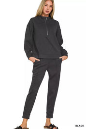 Zenana Scuba Half Zip Pullover and Jogger Set on Simply Obsessed