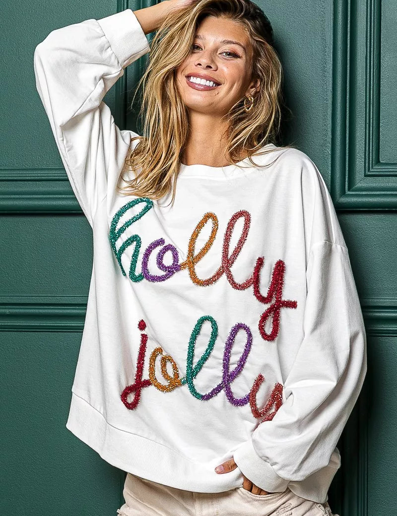BiBi Holly Jolly Christmas French Terry Sweatshirt on Simply Obsessed