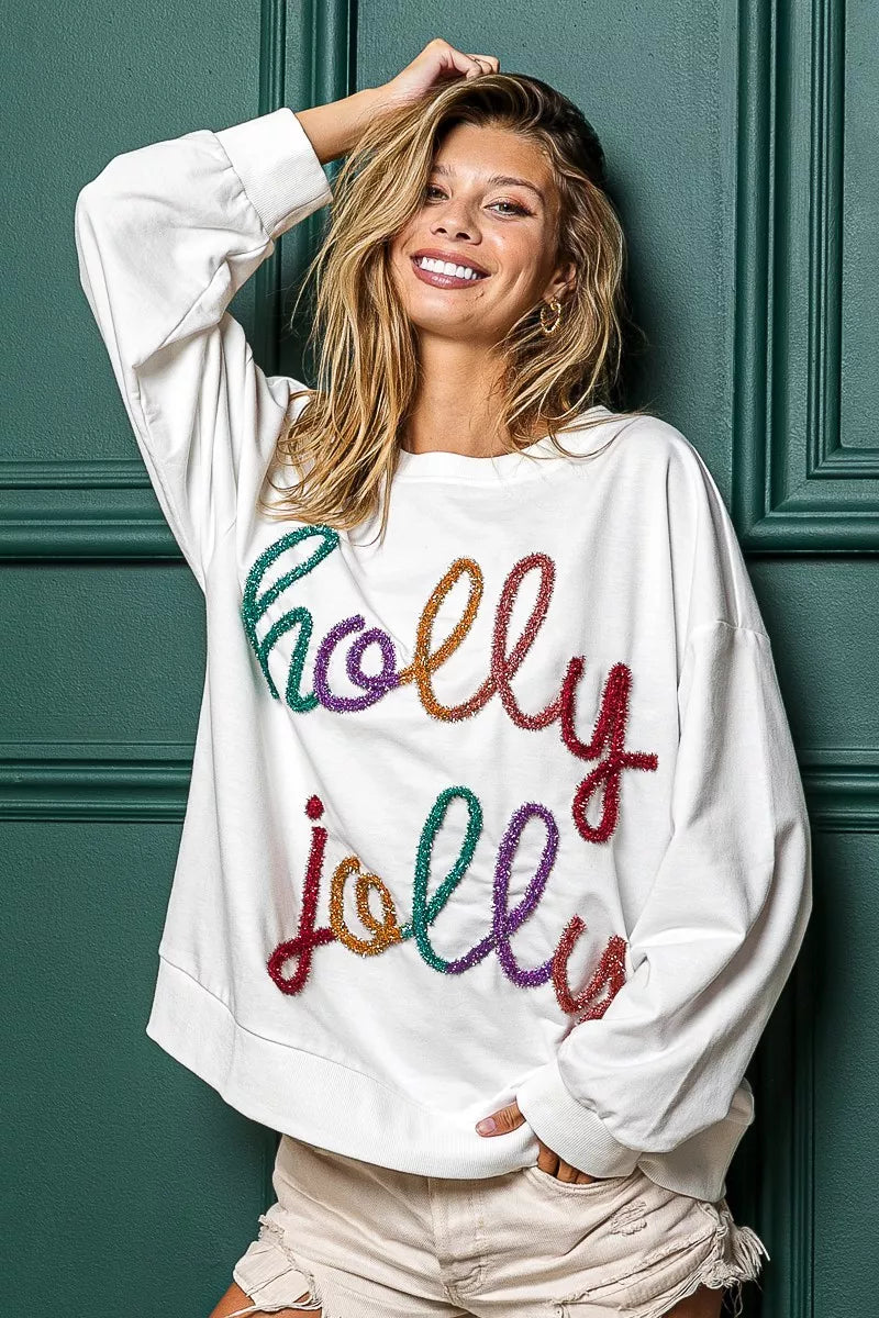 BiBi Holly Jolly Christmas French Terry Sweatshirt on Simply Obsessed