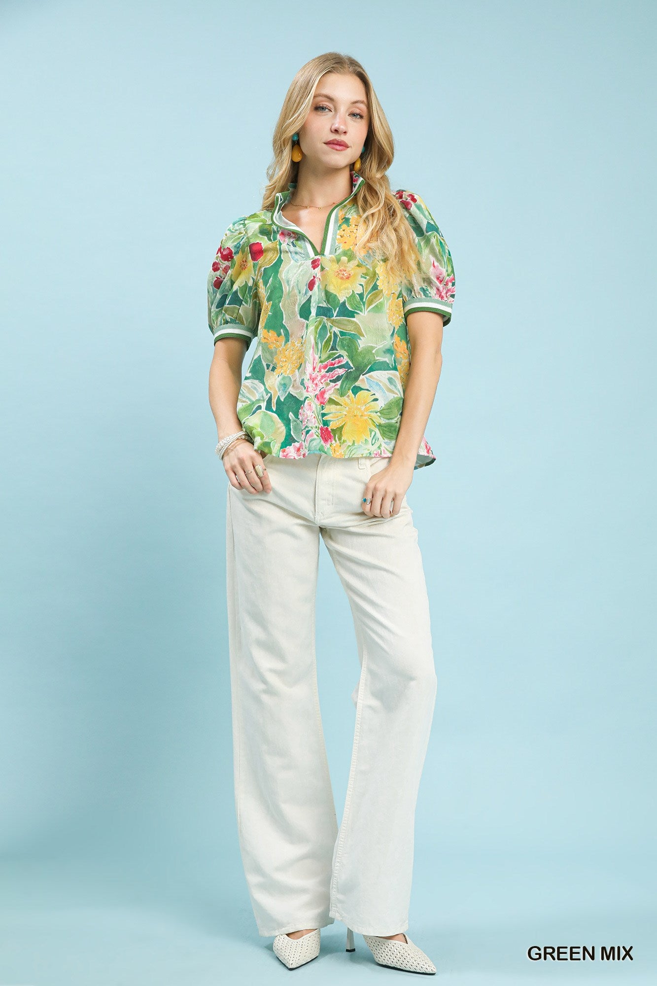 UMGEE Jacquard Bloomscape Print Top on Simply Obsessed