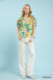 UMGEE Jacquard Bloomscape Print Top on Simply Obsessed