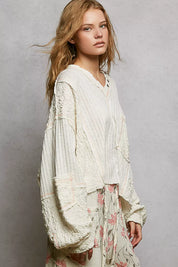 POL V-Neck Long Sleeve Top with Stitch Detail on Simply Obsessed
