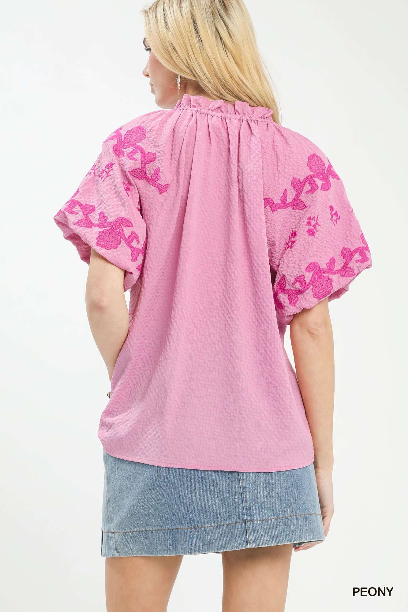 UMGEE Embroidered Textured Flutter Sleeve Top **DEBUT SALE** on Simply Obsessed