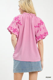 UMGEE Embroidered Textured Flutter Sleeve Top **DEBUT SALE** on Simply Obsessed